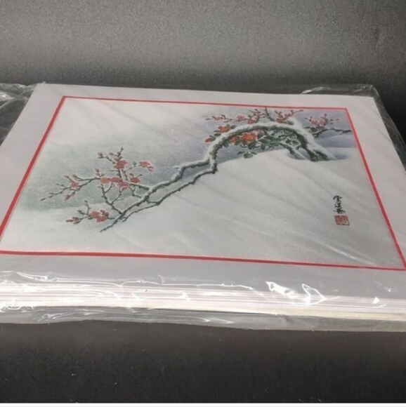 Asian Design Greeting Cards With Cherry Blossoms In The Snow - Picture 6 of 6